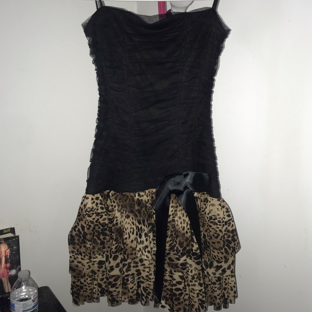 Strapless Black & Leopard Party Dress